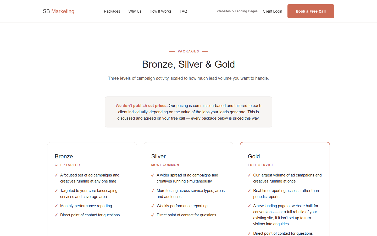 Screenshot of the SB Marketing website